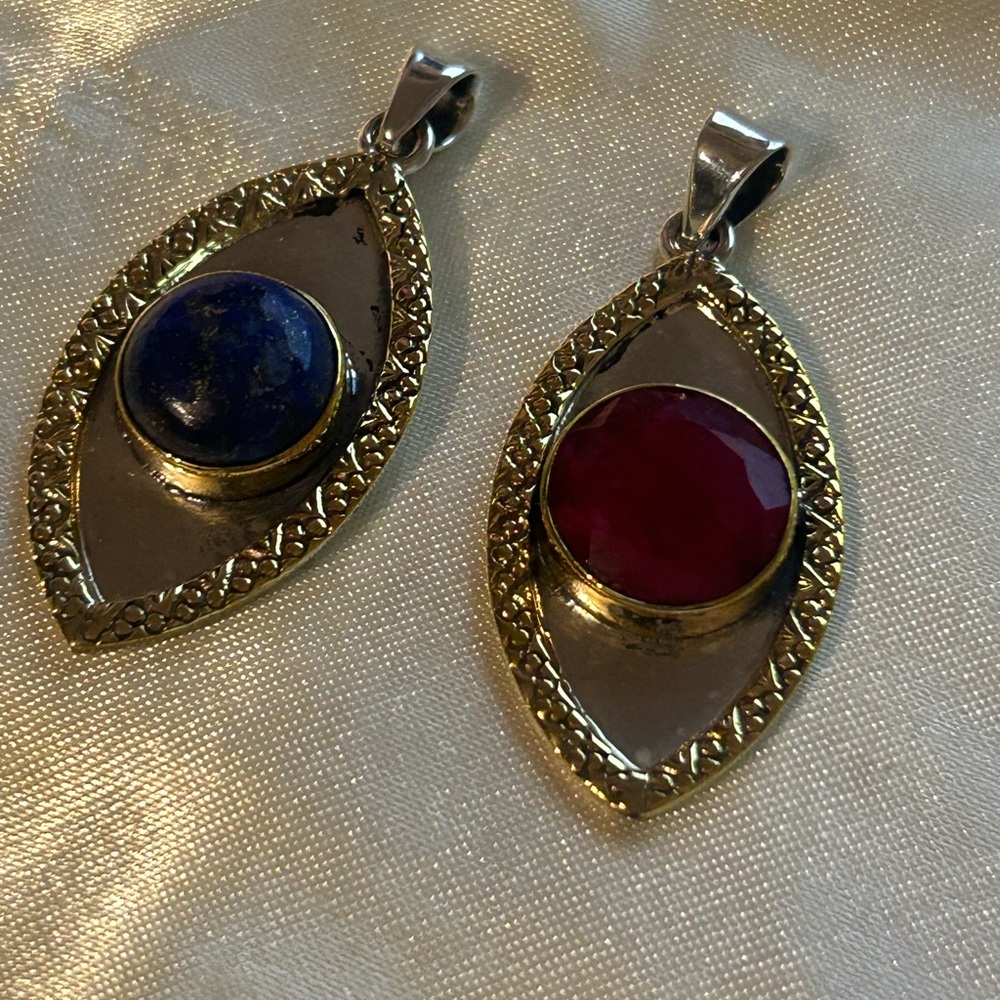 Sterling Silver Rough Ruby And Rough Sapphire Pen… - image 2